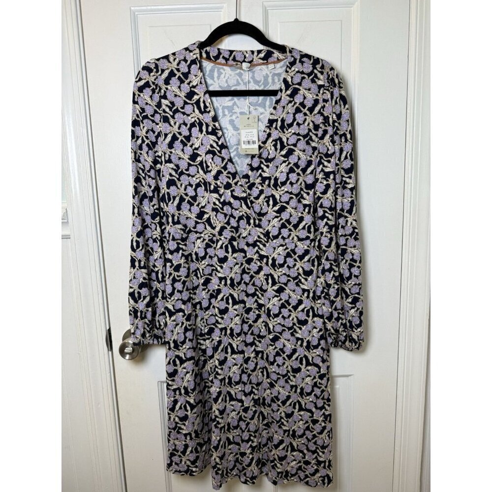 Boden Blue & Purple Floral LS V-Neck Women’s Dress NWT Size US 12L